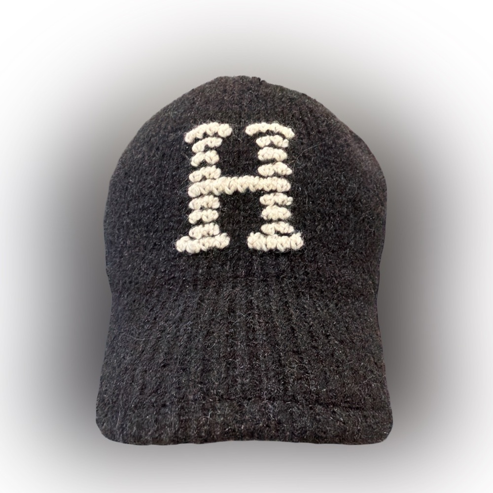 Black Knit  Wool Cap with White 'H'